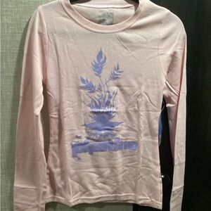 Pipeline Brand Women's Long Sleeve Graphic Tee - Light Pink with Lavender Print